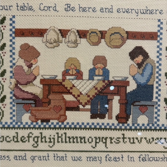 VTG Crosstitch Art Jeremiah Junction Table Blessings Professionally Framed 80’s - Picture 5 of 12